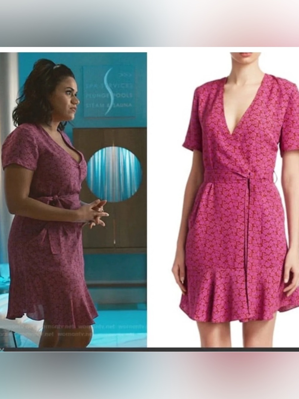 A.L.C. Micah Silk Wrap Dress Pink Red Rose Floral Mini Short Sleeve Size 6